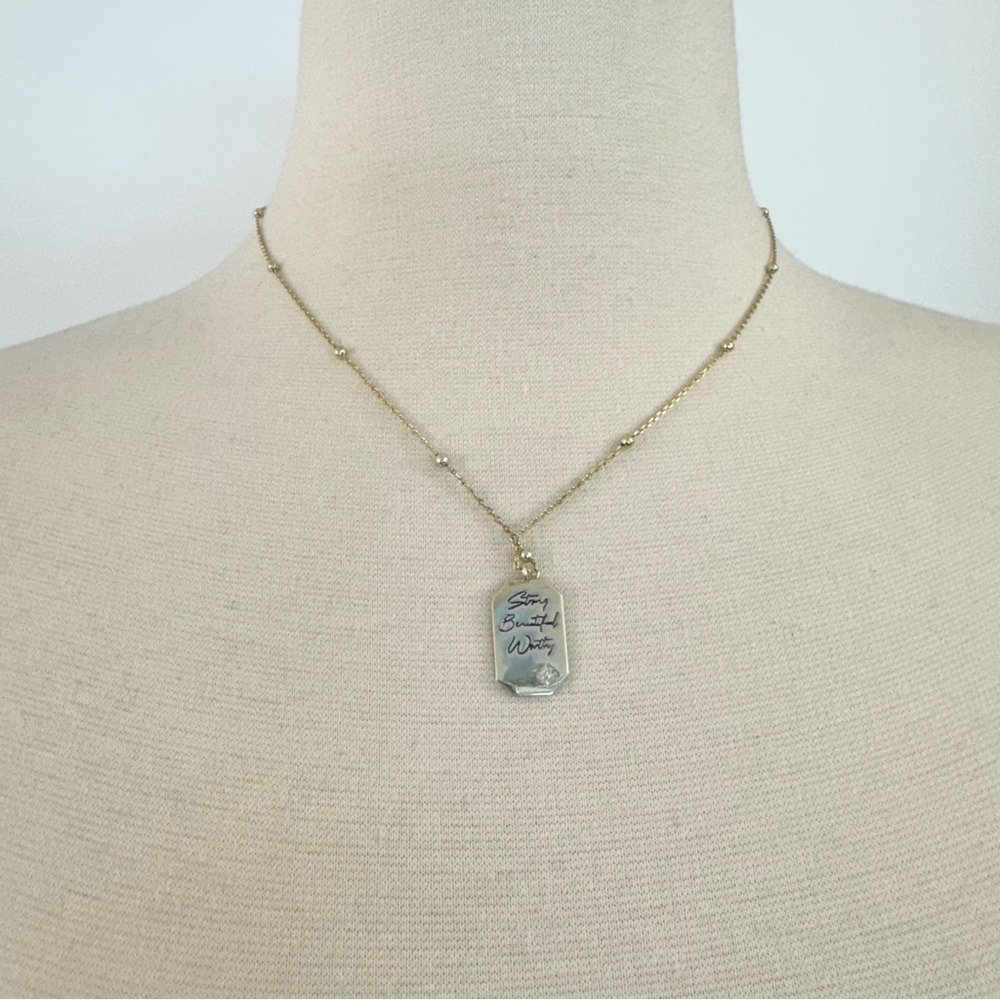 ATI China Gold Silver Tone “Strong Beautiful Worthy” Engraved Necklace